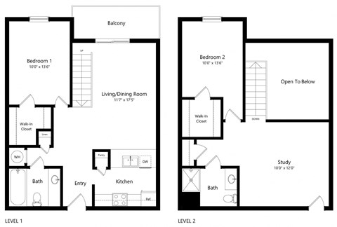 Floor plan for 2 beds, 2 baths, 1100 sqft